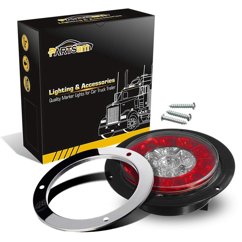 Partsam 4" Inch Round Truck Trailer Led Tail Stop Brake Lights Taillights Running Red and Amber Parking Turn Signal Lights, Sealed Dual Color Round Led Lights w/Miro-reflectors Flange Mount (2Pack) - Image 3