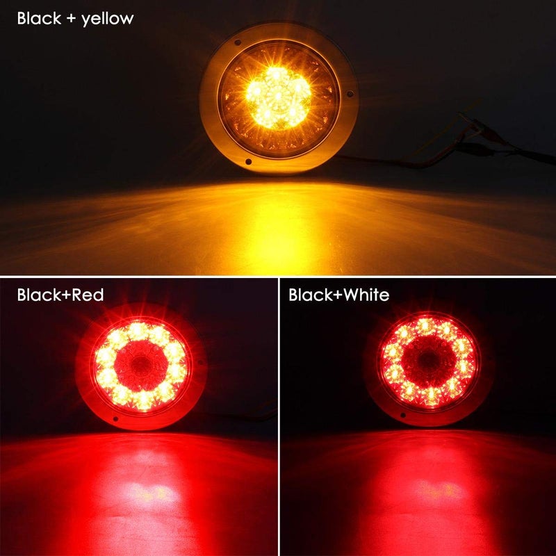 Partsam 4" Inch Round Truck Trailer Led Tail Stop Brake Lights Taillights Running Red and Amber Parking Turn Signal Lights, Sealed Dual Color Round Led Lights w/Miro-reflectors Flange Mount (2Pack) - Image 2