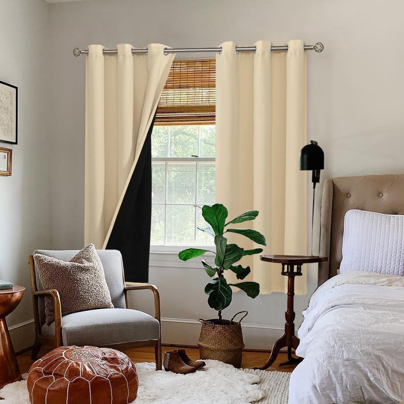 BGment بئسة معزولة حرارية بنسبة 100 ٪ الستائر لغرفة نوم مع بطانة سوداء طبقة مزدوجة غرفة كاملة الضيق ضوضاء تقليل الستار جروميت (42 × 63 بوصة 2 لوحات 2) - Image 2