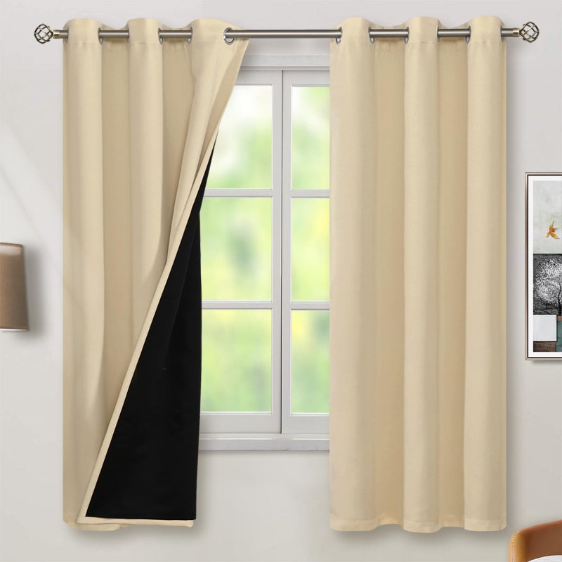 BGment بئسة معزولة حرارية بنسبة 100 ٪ الستائر لغرفة نوم مع بطانة سوداء طبقة مزدوجة غرفة كاملة الضيق ضوضاء تقليل الستار جروميت (42 × 63 بوصة 2 لوحات 2) - Image 1