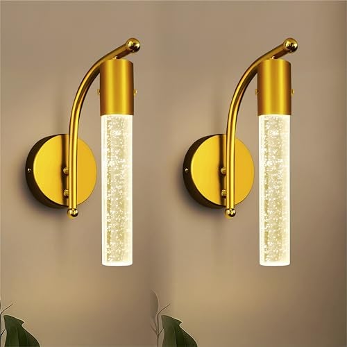 Lamp master Lampmaster Aurora Modern Decorative Crystal Bubble Wall Lamp | Gold LED Sconce with 3 Color Modes | Home Interior Light for Living Room, Bedroom, Mandir, Balcony, Hallway | Indoor | Pack of 2 - Image 1