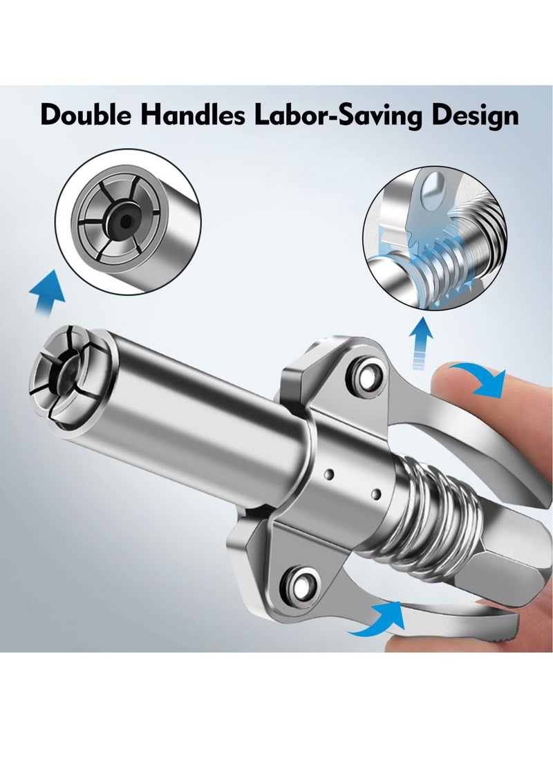 Generic - Grease Gun Coupler, Double Handle Quick Lock Release Grease Tips with 6 Thickened Jaws, 12000 PSI High Pressure Grease Fittings, Compatible with All Grease Guns 1/8" NPT Fittings - Image 1