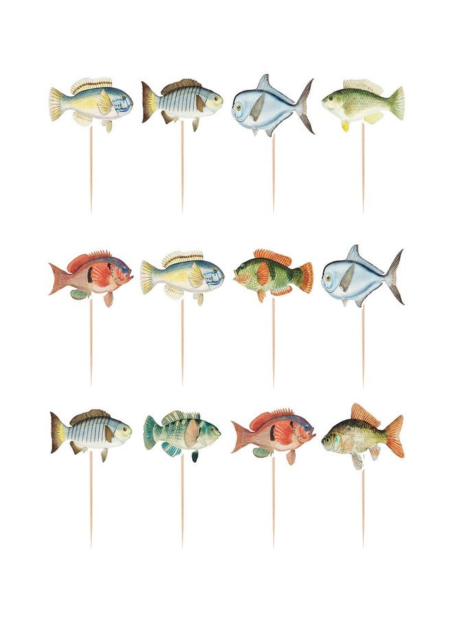 Mowane Birthday Decorations, 20Pcs 2 Side Fish Cupcake Toppers Fishing for Fish Theme Party Baby Shower Tropical Party Cake Picks Under The Sea Decoration Supplies (20 pcs) - Image 2