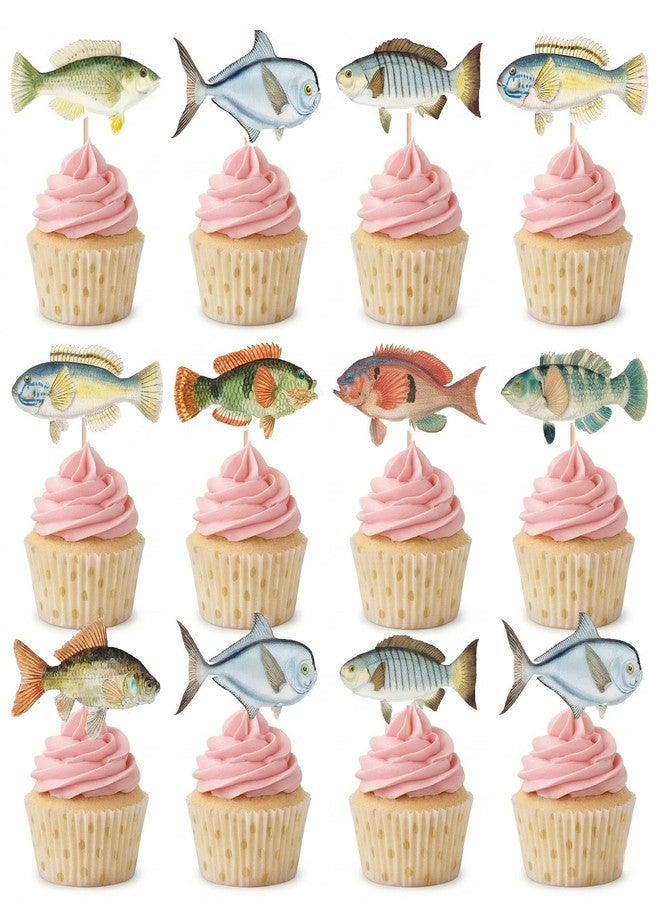 Mowane Birthday Decorations, 20Pcs 2 Side Fish Cupcake Toppers Fishing for Fish Theme Party Baby Shower Tropical Party Cake Picks Under The Sea Decoration Supplies (20 pcs) - Image 1