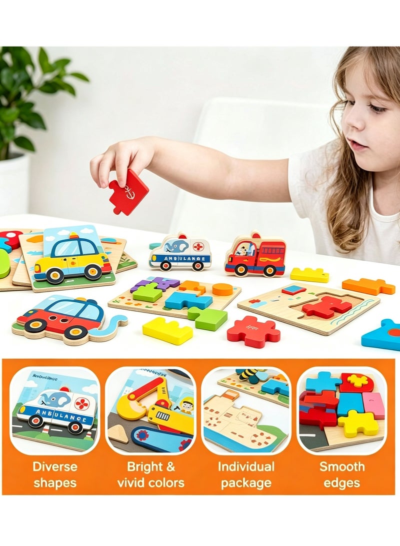 6 Piece 3D Wooden Jigsaw Puzzles for Toddlers Kids Preschool Educational Learning Toys ,Baby Wooden Puzzles ,Montessori Toys Gifts for Toddlers Baby(Transportation） - Image 4