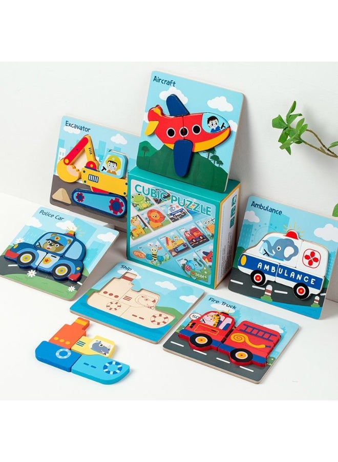 6 Piece 3D Wooden Jigsaw Puzzles for Toddlers Kids Preschool Educational Learning Toys ,Baby Wooden Puzzles ,Montessori Toys Gifts for Toddlers Baby(Transportation） - Image 1