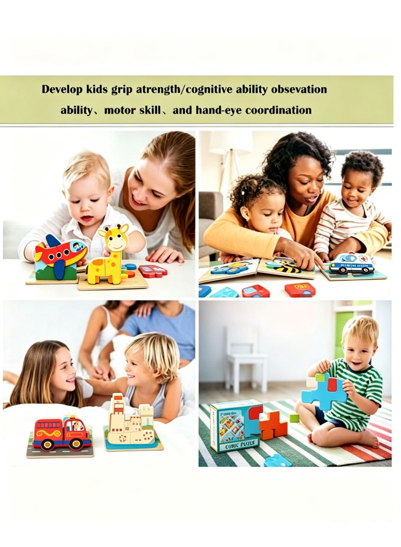 6 Piece 3D Wooden Jigsaw Puzzles for Toddlers Kids Preschool Educational Learning Toys ,Baby Wooden Puzzles ,Montessori Toys Gifts for Toddlers Baby(Transportation） - Image 2