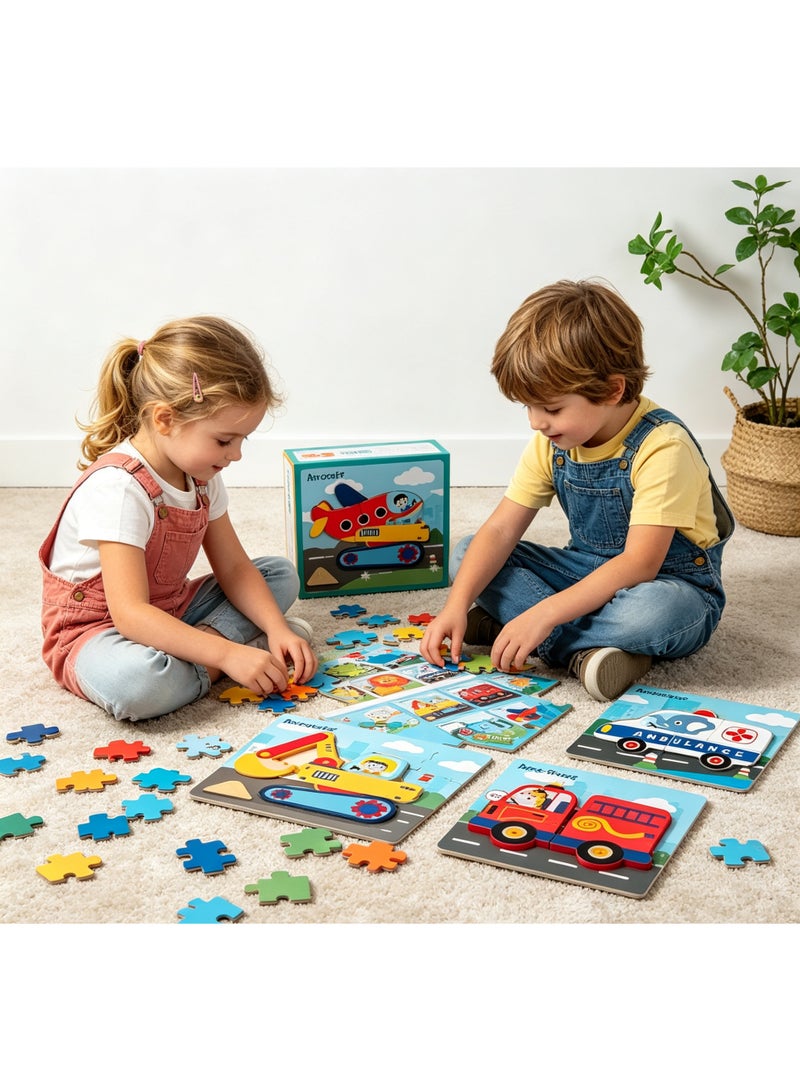 6 Piece 3D Wooden Jigsaw Puzzles for Toddlers Kids Preschool Educational Learning Toys ,Baby Wooden Puzzles ,Montessori Toys Gifts for Toddlers Baby(Transportation） - Image 5