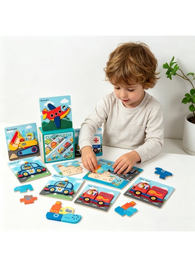 6 Piece 3D Wooden Jigsaw Puzzles for Toddlers Kids Preschool Educational Learning Toys ,Baby Wooden Puzzles ,Montessori Toys Gifts for Toddlers Baby(Transportation） - Image 3
