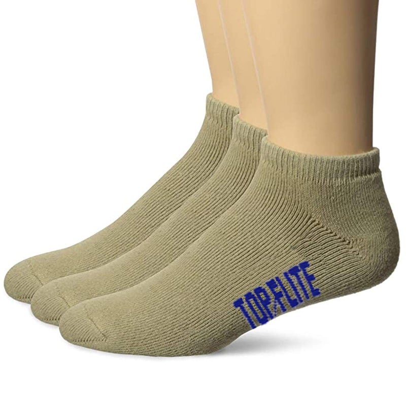 Top Flite Men's Sport Full Cushion Low Cut Socks 3 Pair Pack, Khaki, Large - Image 1