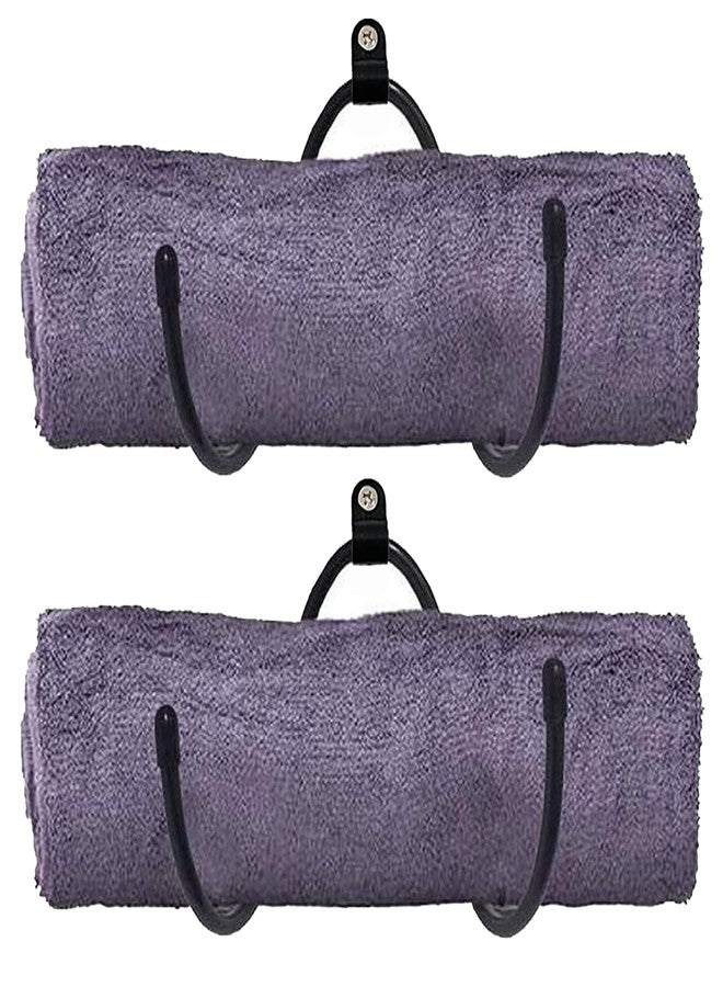 AUXPhome Wall Mount Towel Storage Rack Organizer Holder for Bathroom, Kitchen, Utility Room - Holds Hand Towels, Towels, Robes,Washcloths - Adjustable Metal Hooks -2/PK（Black - Image 1
