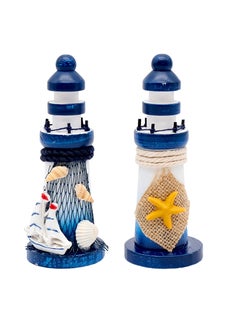 Handmade Nautical Lighthouse Decoration, 1 PCS Mini Lighthouse Model Decoration Wooden Miniature Lighthouse Home Desk Room Decor Set, Beach Nautical Design, Navy Blue and White