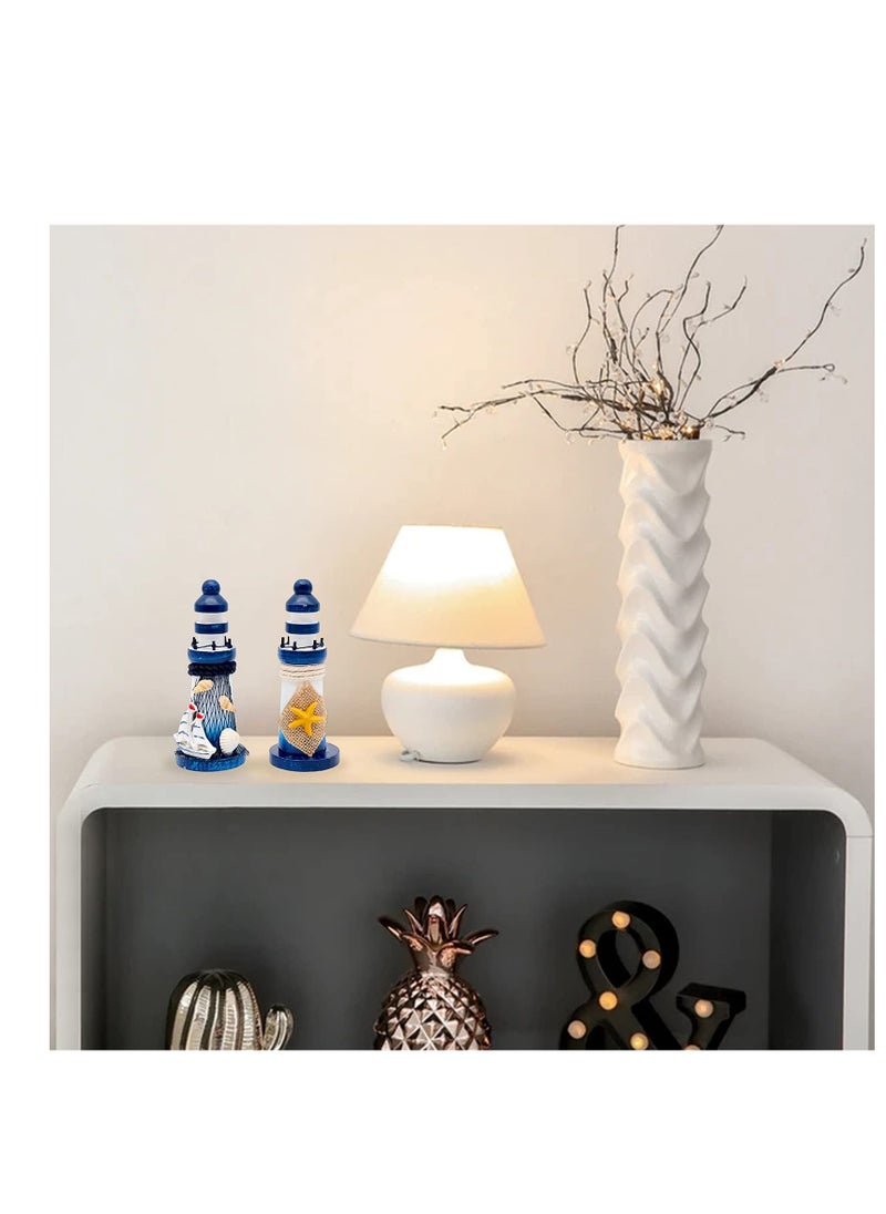 SYOSI - Handmade Nautical Lighthouse Decoration, 1 PCS Mini Lighthouse Model Decoration Wooden Miniature Lighthouse Home Desk Room Decor Set, Beach Nautical Design, Navy Blue and White - Image 1