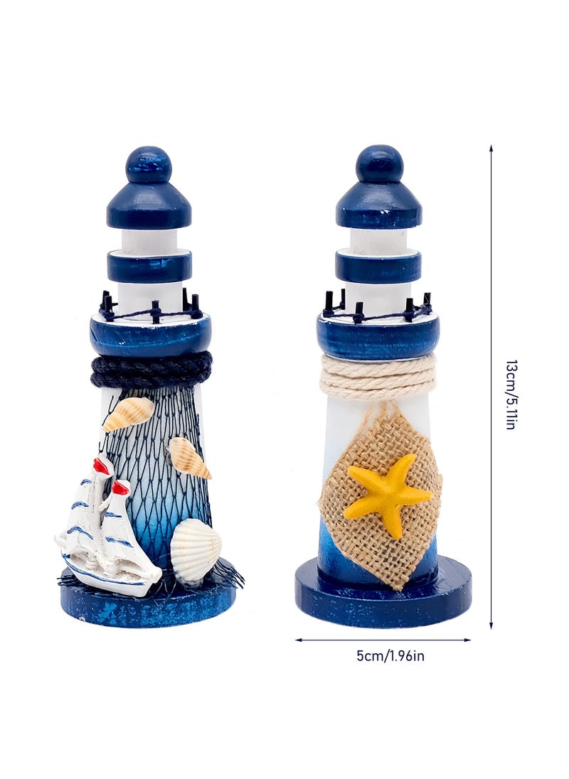 SYOSI - Handmade Nautical Lighthouse Decoration, 1 PCS Mini Lighthouse Model Decoration Wooden Miniature Lighthouse Home Desk Room Decor Set, Beach Nautical Design, Navy Blue and White - Image 1
