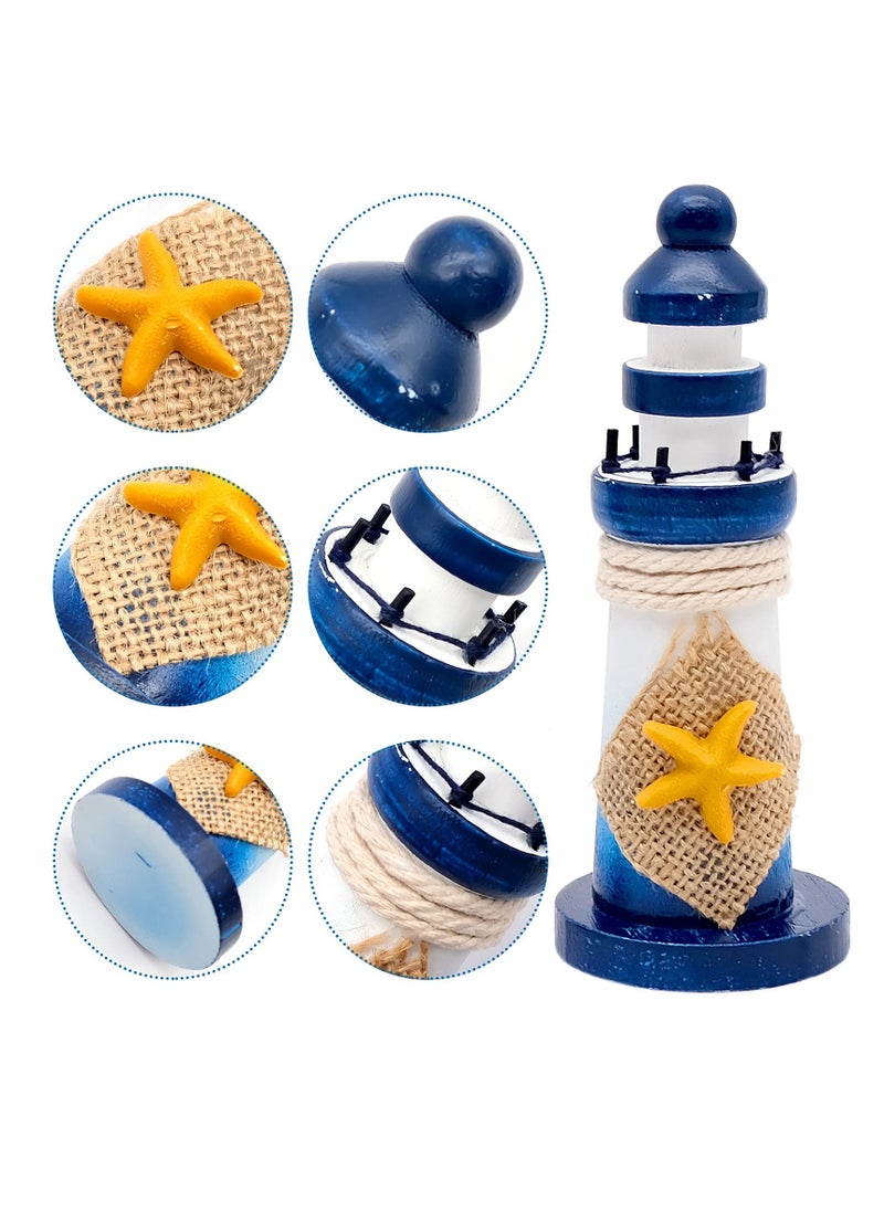 SYOSI - Handmade Nautical Lighthouse Decoration, 1 PCS Mini Lighthouse Model Decoration Wooden Miniature Lighthouse Home Desk Room Decor Set, Beach Nautical Design, Navy Blue and White - Image 1