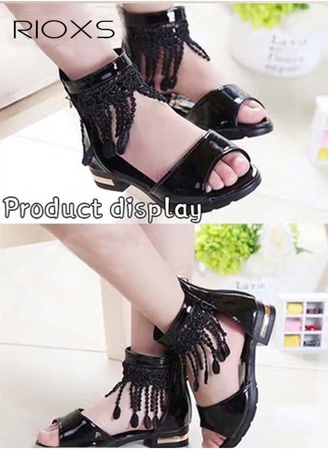 RIOXS Girls' Sandals, Little Kids Girls Fashion Floral Sandals, Ankle Strap Princess Shoes, Non-Slip Soft Sole Sandals, Wedding Dress Sandals, Lightweight Sandal For Toddler Girls, Princess Low Heels Sandals  - Image 4