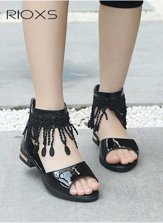 RIOXS Girls' Sandals, Little Kids Girls Fashion Floral Sandals, Ankle Strap Princess Shoes, Non-Slip Soft Sole Sandals, Wedding Dress Sandals, Lightweight Sandal For Toddler Girls, Princess Low Heels Sandals  - Image 1