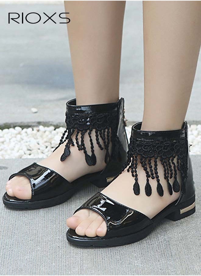 RIOXS Girls' Sandals, Little Kids Girls Fashion Floral Sandals, Ankle Strap Princess Shoes, Non-Slip Soft Sole Sandals, Wedding Dress Sandals, Lightweight Sandal For Toddler Girls, Princess Low Heels Sandals  - Image 2