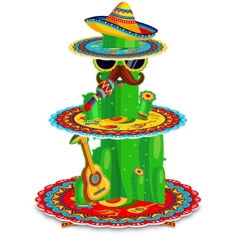 زينة حفلة فييستا  حامل كعك عيد ميلاد مكسيكي بثلاث طبقات  قمة  حامل كعك صبار فييستا  عرض  Cinco De Mayo  مستلزمات حفلة استقبال المولود