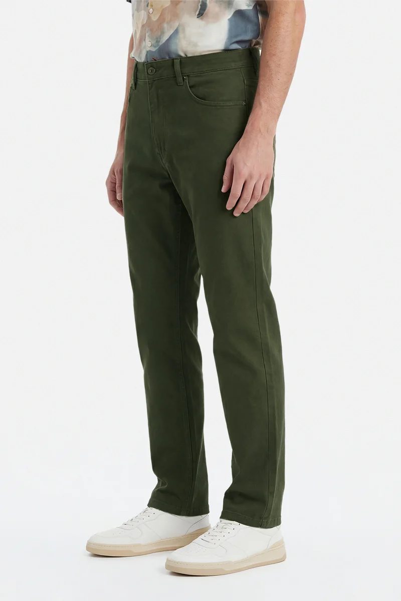 Snitch Olive Olive Solid Regular Fit Casual Trousers for Men | Best Price UAE
