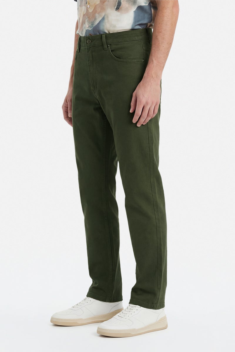 SNITCH Olive Solid Regular Fit Casual Trousers - Image 4