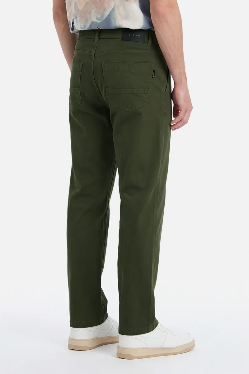 Snitch Olive Olive Solid Regular Fit Casual Trousers for Men | Best Price UAE