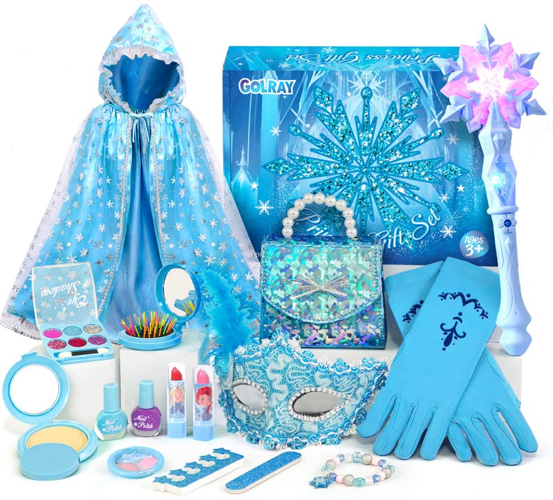Golray Toys for Girl Gift Kids Makeup Kit Winter Princess Dress Up Set Purse Ice Cape Real Make up Nail Polish Snow Wand Birthday Gift Toys for Little Girls Toddlers Age 3 4 5 6 7 8 Year Old - Image 2