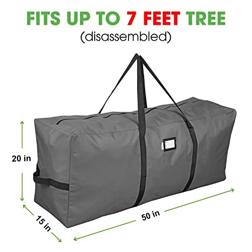 Primode Xmas Tree Storage Bag | Fits Up to 7 Ft. Disassembled Holiday Tree | 50” x 15” x 20” Tree Storage Container | Heavy Duty Xmas Storage Box | Constructed of Durable 600D Oxford Material (Gray) - Image 4