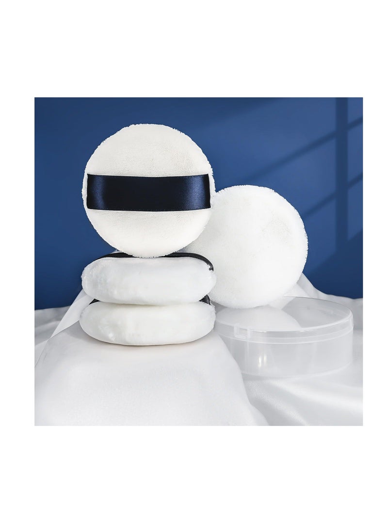 XiuWoo Round Cotton Powder Puff, 4 Pack 2.9 Inch Short Velour Puffs With Ribbon and Case Soft Washable for Foundation Body Loose Powder, Beige - Image 1