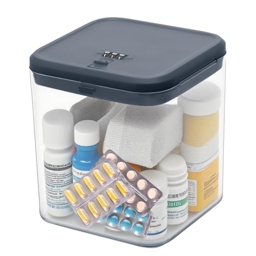 iBune Medication Lock Box, Small Lock Box, Childproof Medicine Lockbox, Lockable Storage Box for Pill Organizer/Medicine Safe/Phone/Refrigerator/Personal Items/Dorm, 5.6’’x 5.6’’x 6.3’’ - Image 1