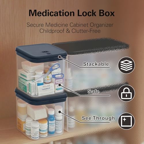 iBune Medication Lock Box, Small Lock Box, Childproof Medicine Lockbox, Lockable Storage Box for Pill Organizer/Medicine Safe/Phone/Refrigerator/Personal Items/Dorm, 5.6’’x 5.6’’x 6.3’’ - Image 2