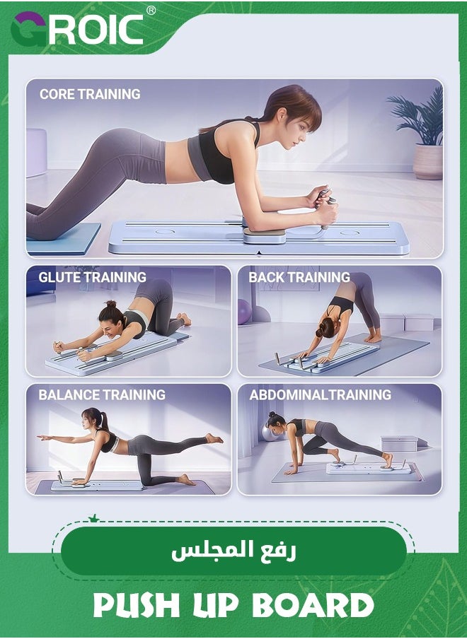 GROIC 5 in 1 Pilates Board,Ab Roller Abs Workout Equipment,Multifunction Ab Exercise Board Machine,Foldable Home Gym Exercise Equipment Push Up Board for Strength Training Core Workout with Knee Pad Timer  - Image 2