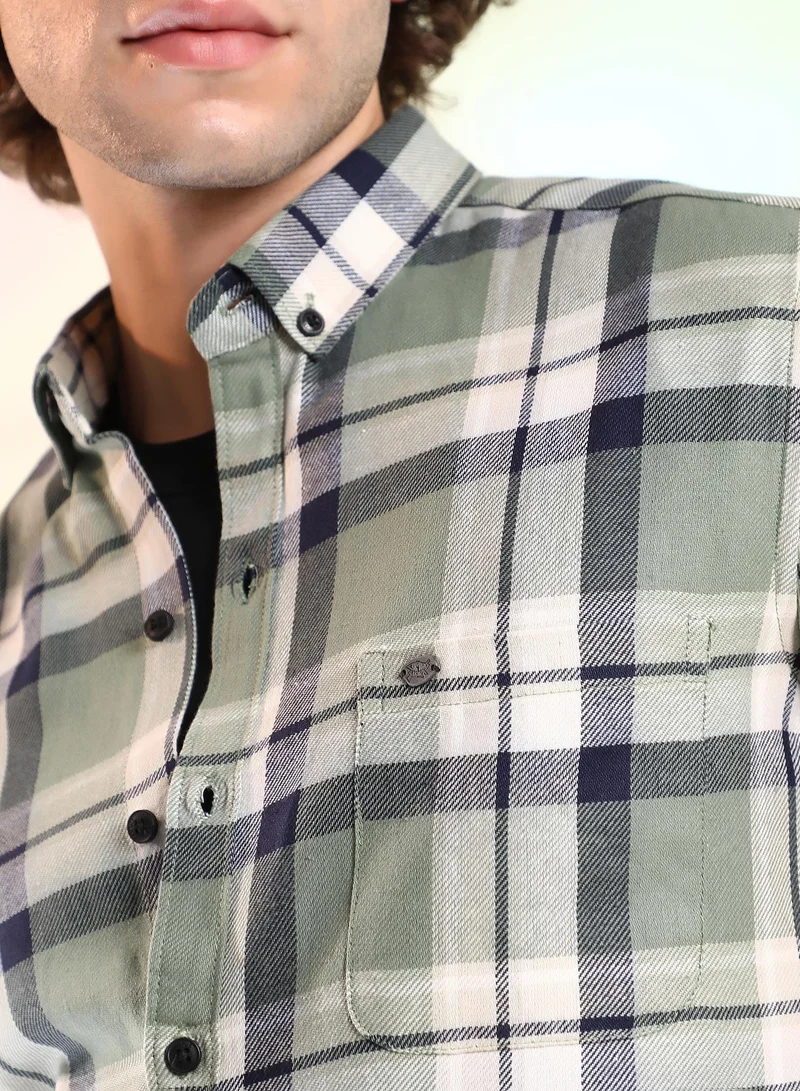 كامبوس سوترا Men's Sage Green Shadow-Checkered Shirt