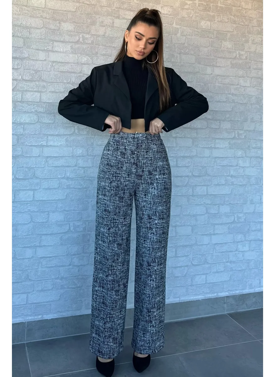 Gülseli Women's Winter Snowflake Patterned Waist Velcro Palazzo Trousers