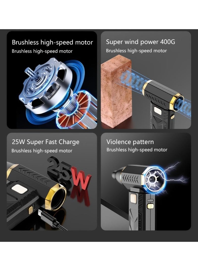 High-Speed Turbo Hair Dryer Handheld USB Charging Violence Fan Vacuum Cleaner Mini Camping Fan, Mini Blower, 130000rpm Ultra-Power Blower and Vacuum Cleaner, Jet Dry Violence Fan, 6-Speed Adjustable, LED Light, C-Type Fast Charging, Suitable for Computer, Keyboard, Outdoor, House and Car Cleaning - Image 5
