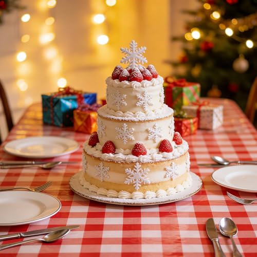 KAshack 2 Pack Red Gingham Tablecloth 108 x 54 Rectangular Red and White Checkered Tablecloths Disposable Red Plaid Table Cloth for Camping Birthday Picnic Christmas Weddingwith Stickers - Image 3