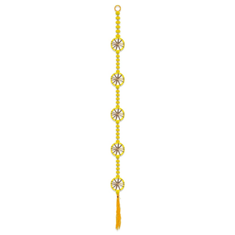 Rajasthan Kraft Rajasthan Kraft Handmade Pom Pom Beads with Gotta Patti Ring Tassels Used for Wall Decor and Door HangingHome Office Diwali Decoration Length 55 Inch Pack of 15 Colour Yellow RK3480515  - Image 4