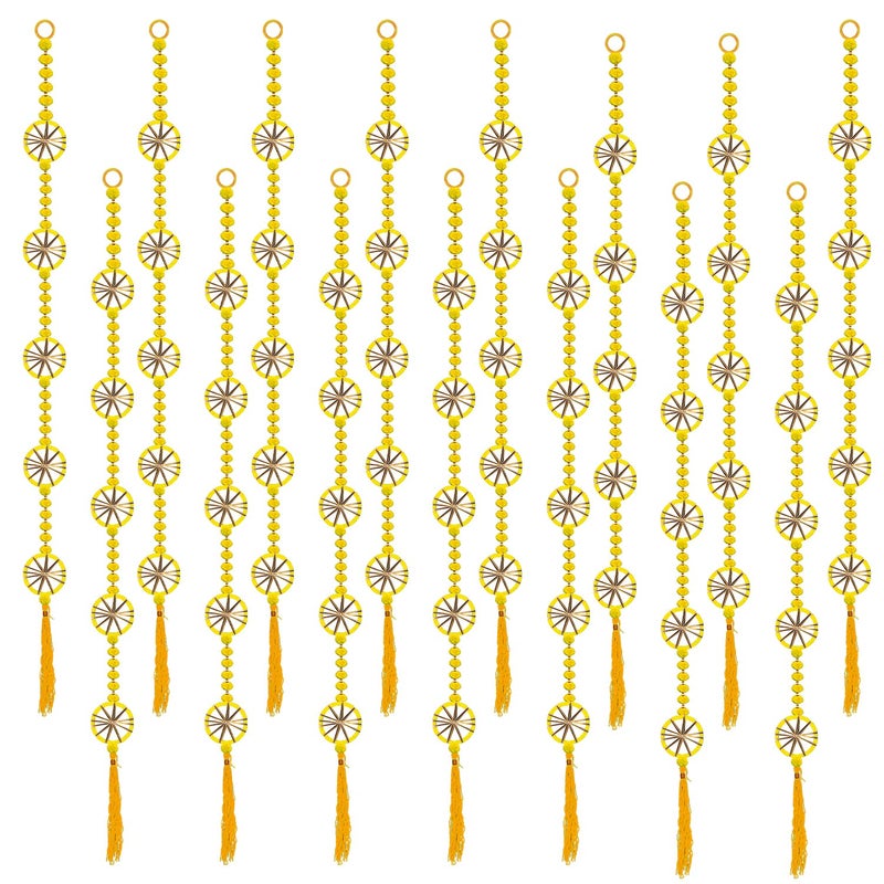 Rajasthan Kraft Rajasthan Kraft Handmade Pom Pom Beads with Gotta Patti Ring Tassels Used for Wall Decor and Door HangingHome Office Diwali Decoration Length 55 Inch Pack of 15 Colour Yellow RK3480515  - Image 1