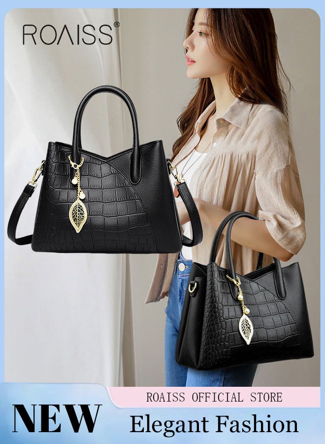 roaiss Leather Women Shoulder Bag Women's Handbag Elegant Patent Leather Bag Waterproof Handbag Shoulder Bag Fashion Crocodile Pattern Women Large Capacity Bag - Image 1