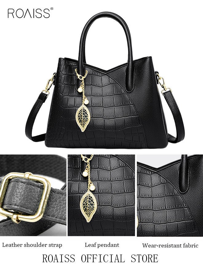 roaiss Leather Women Shoulder Bag Women's Handbag Elegant Patent Leather Bag Waterproof Handbag Shoulder Bag Fashion Crocodile Pattern Women Large Capacity Bag - Image 3