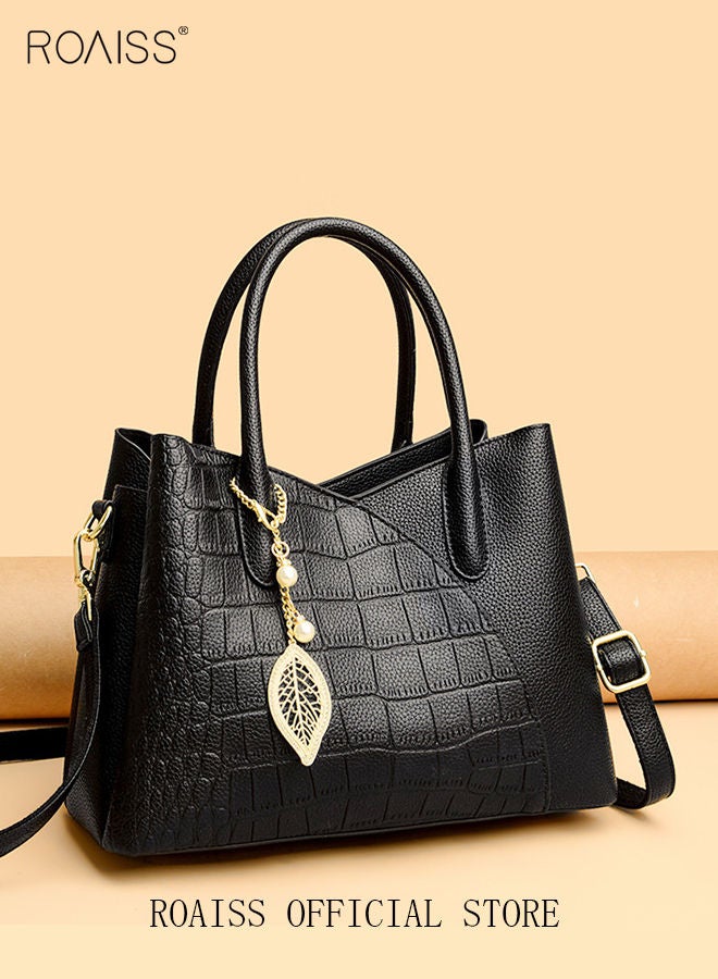 roaiss Leather Women Shoulder Bag Women's Handbag Elegant Patent Leather Bag Waterproof Handbag Shoulder Bag Fashion Crocodile Pattern Women Large Capacity Bag - Image 4