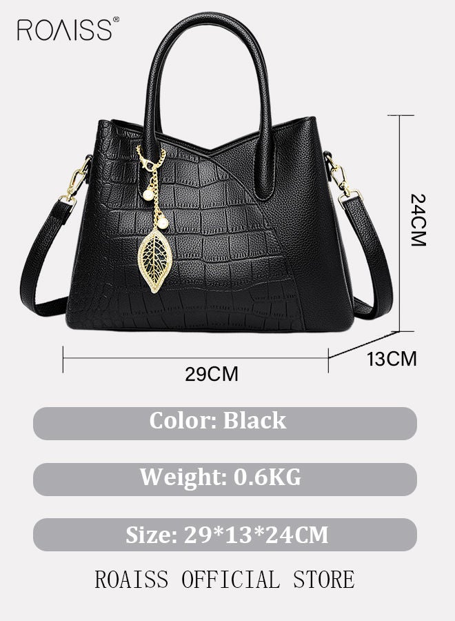roaiss Leather Women Shoulder Bag Women's Handbag Elegant Patent Leather Bag Waterproof Handbag Shoulder Bag Fashion Crocodile Pattern Women Large Capacity Bag - Image 5
