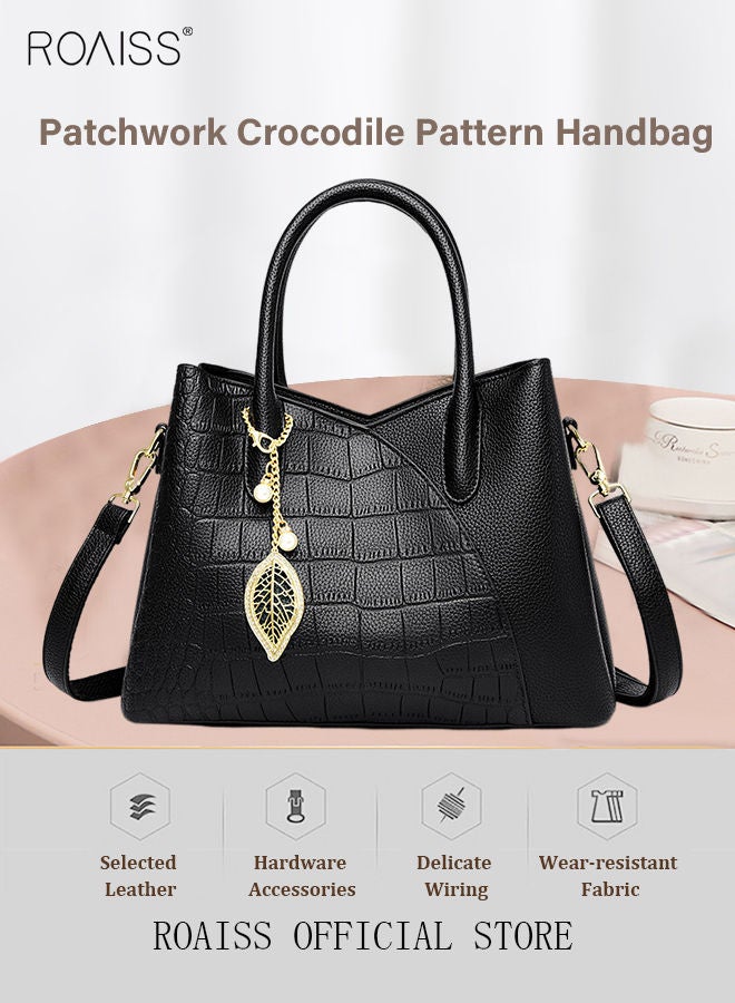 roaiss Leather Women Shoulder Bag Women's Handbag Elegant Patent Leather Bag Waterproof Handbag Shoulder Bag Fashion Crocodile Pattern Women Large Capacity Bag - Image 2