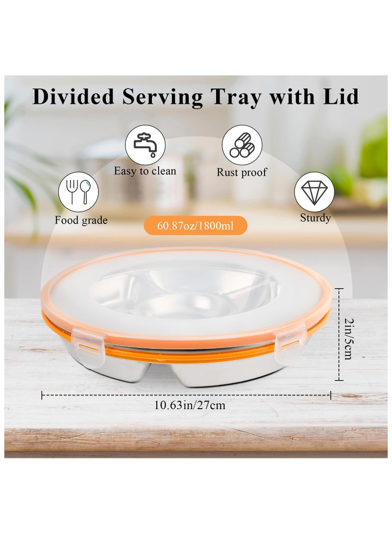 SYOSI Divided Serving Tray with Lid, 10in Snack Tray with Lid, Leak Proof Veggie Tray with Lid, Vegetable Tray with Lid with Stainless Steel 6 Compartments, Fruit Platter Tray for Party (60 oz) - Image 2