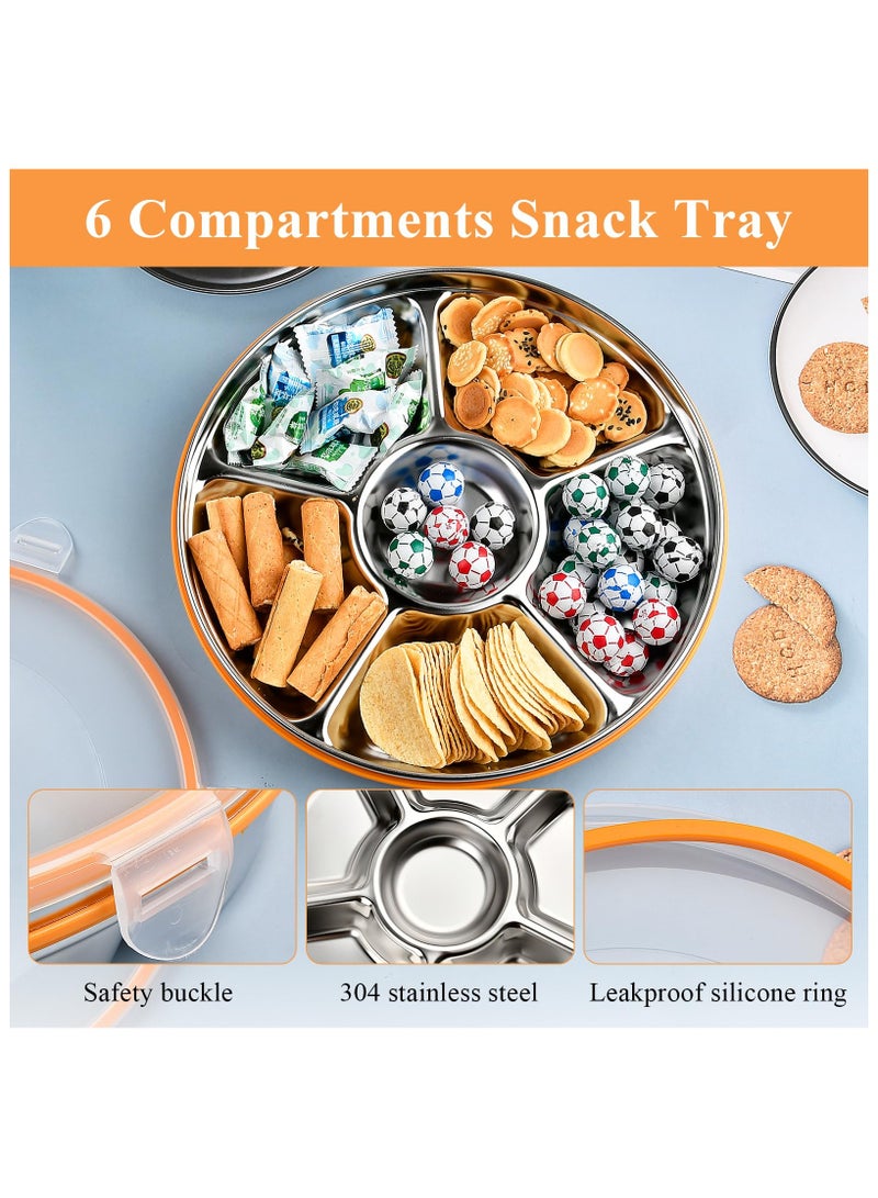 SYOSI Divided Serving Tray with Lid, 10in Snack Tray with Lid, Leak Proof Veggie Tray with Lid, Vegetable Tray with Lid with Stainless Steel 6 Compartments, Fruit Platter Tray for Party (60 oz) - Image 3