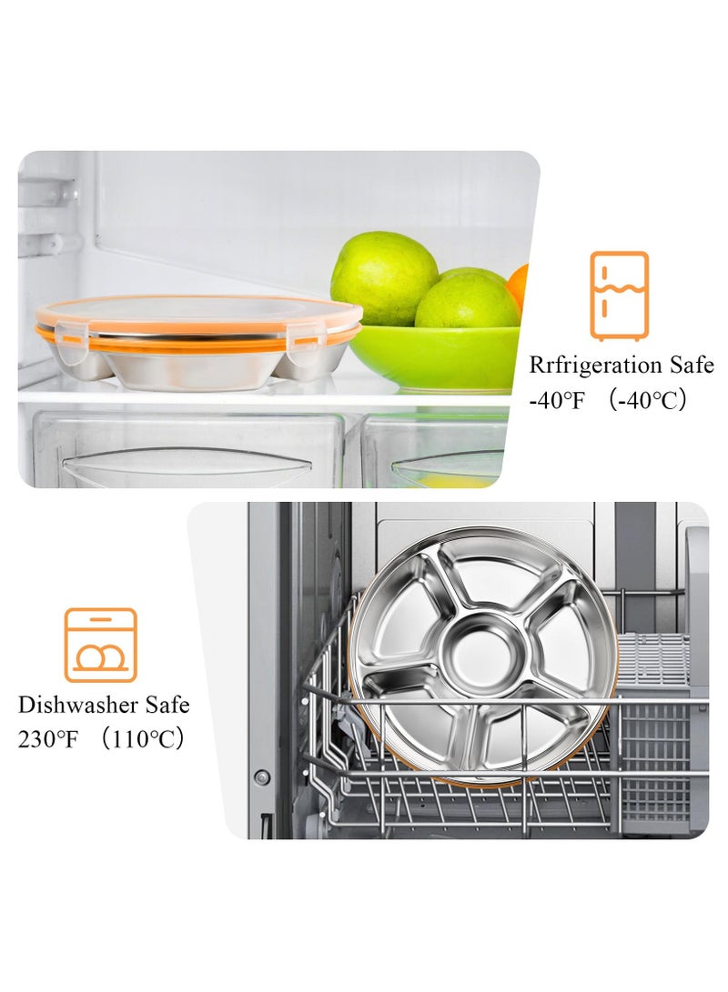 SYOSI Divided Serving Tray with Lid, 10in Snack Tray with Lid, Leak Proof Veggie Tray with Lid, Vegetable Tray with Lid with Stainless Steel 6 Compartments, Fruit Platter Tray for Party (60 oz) - Image 4