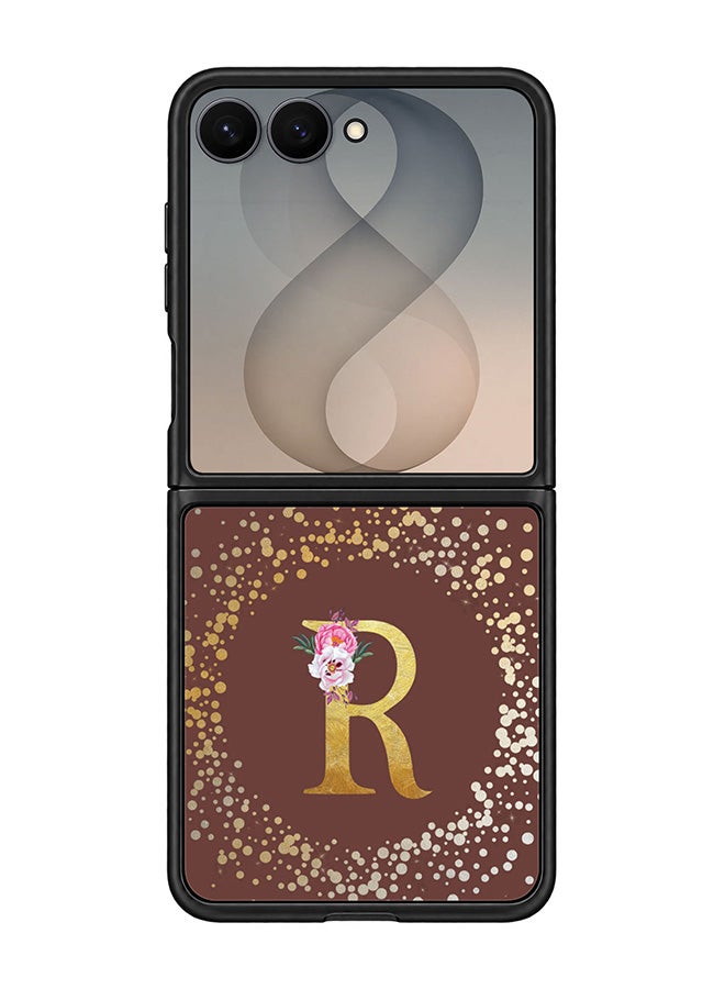 Stylizedd Rugged Case for Samsung Galaxy Z Flip8- Slim Fit Hybrid Rubber Cover Floral Monogram - R (Brown)
