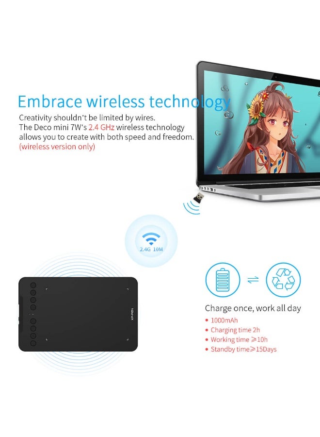 XP-PEN Wireless Drawing Tablet XPPen Deco mini7W Graphic Tablet Pen Tablet with 8192 Levels Pressure, 7 x 4 inch Artist Tablet for Online Teaching/E-Learning Compatible with Window/Mac/Android/Chrome/Linux - Image 2