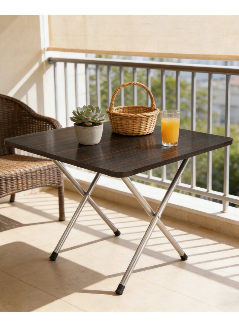 تابيت طاولة مربعة خشبية، طاولة قابلة للطي متعددة الاستخدامات مع حامل معدني على شكل حرف X، طاولة تخييم محمولة، طاولة طعام، طاولة للحديقة، طاولة للنزهات، طاولة قهوة (أسود - 60×60×50 سم) - Image 1