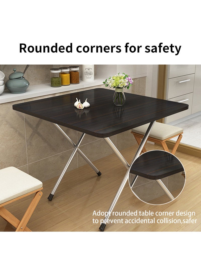 تابيت طاولة مربعة خشبية، طاولة قابلة للطي متعددة الاستخدامات مع حامل معدني على شكل حرف X، طاولة تخييم محمولة، طاولة طعام، طاولة للحديقة، طاولة للنزهات، طاولة قهوة (أسود - 60×60×50 سم) - Image 2